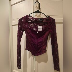 Forever 21 Burgundy Lace Long Sleeve Blouse Size XS
